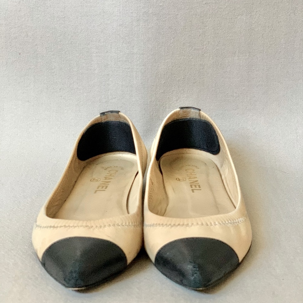 Chanel Ballet Flats - Beige w/Black Toe - 37